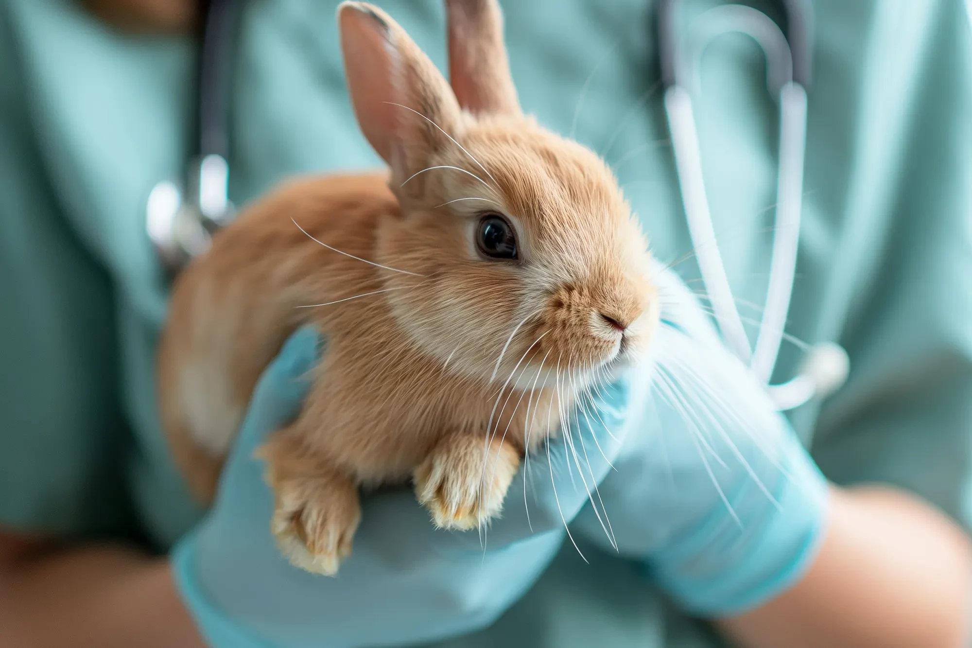 Chirurgier: Tierarzt mit Kaninchen vor Operation – Tierchirurgie für Kleintiere Tierarzt hält Kaninchen für chirurgischen Eingriff – Chirurgie für Kleintiere