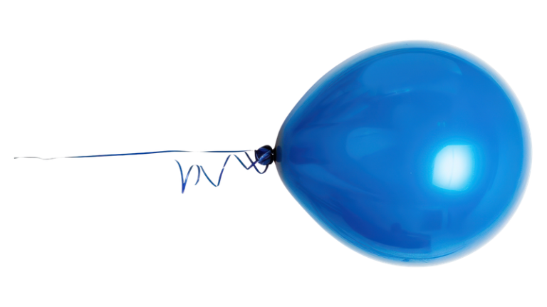 Ballon Visualisierung: Blauer Ballon mit Schnur auf weißem Hintergrund