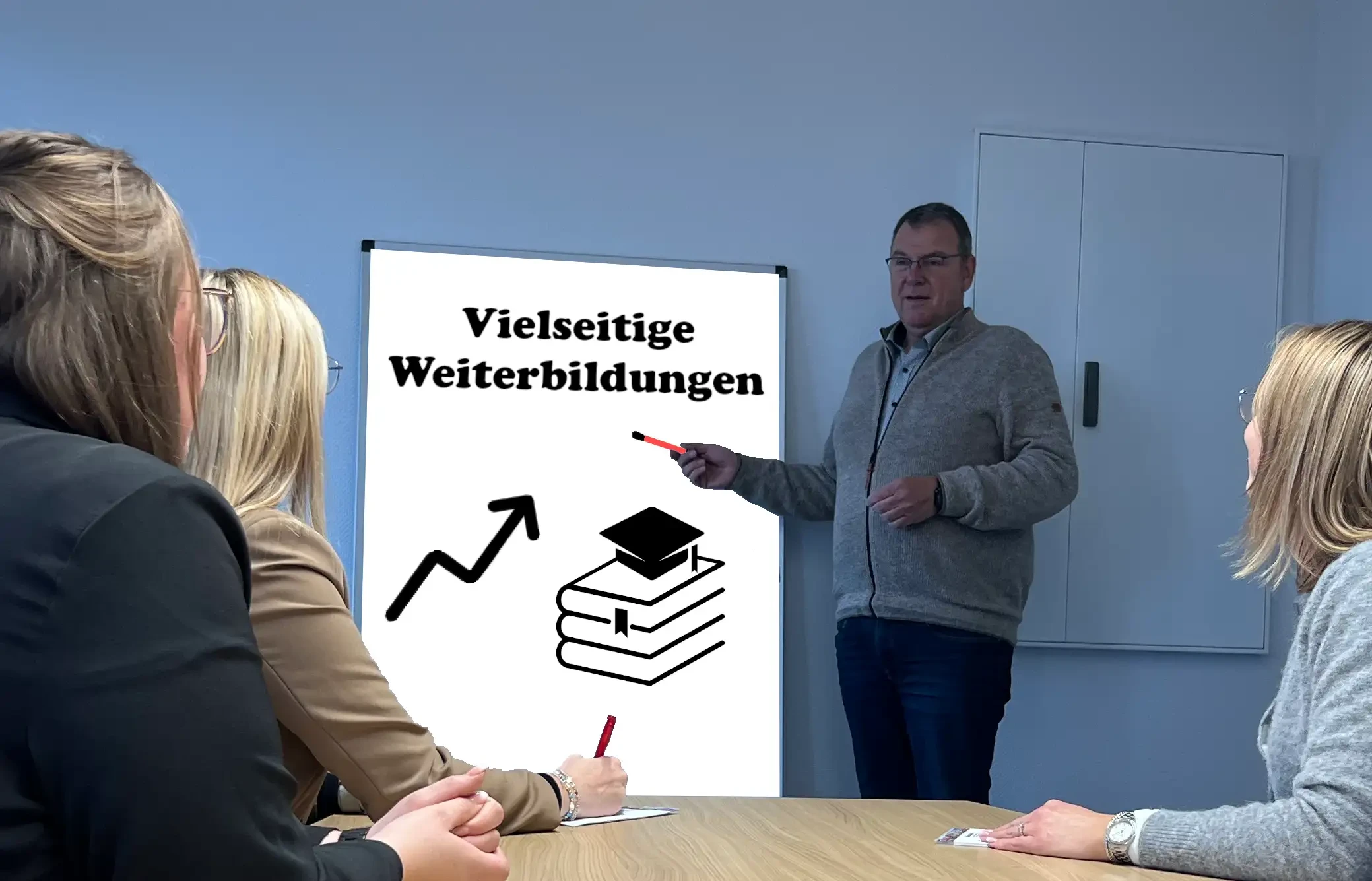 Präsentation zum Thema vielseitige Weiterbildungen in einem Seminarraum