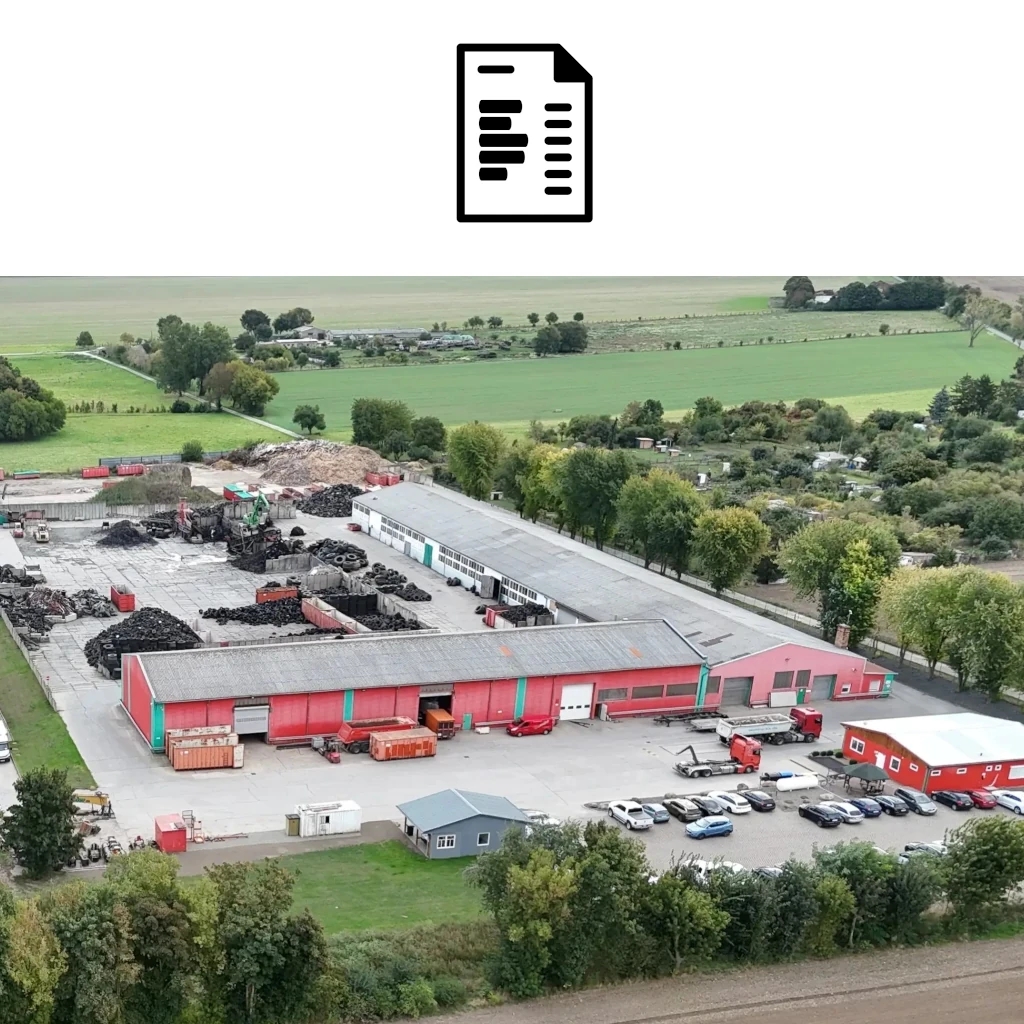 Luftaufnahme eines Industriegebäudes mit Symbol für Rechnungswesen