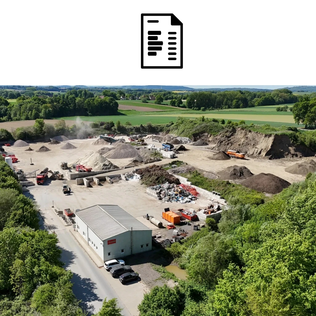 Luftaufnahme eines Betriebsgeländes mit Symbol für Rechnungswesen, Buchhaltung und Controlling