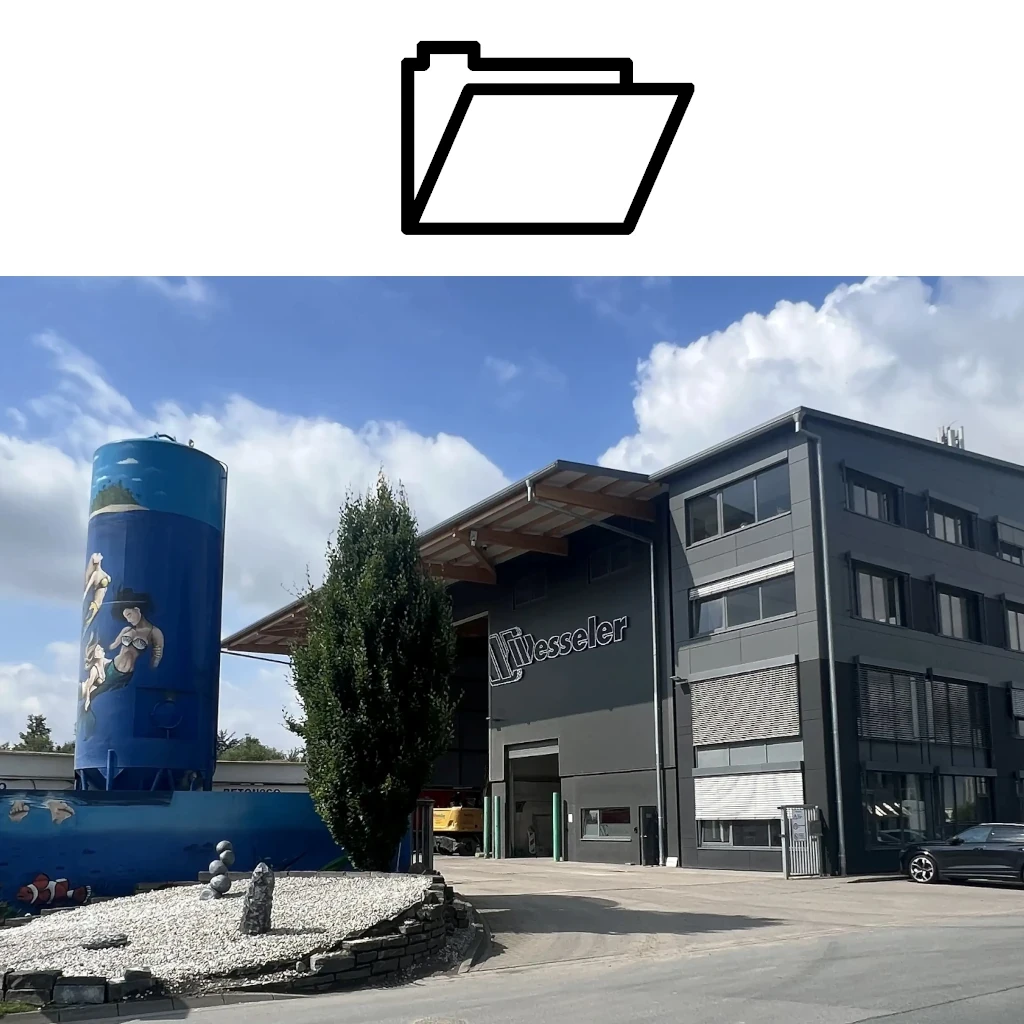 Buchhaltung Symbol und modernes Firmengebäude mit Wesseler Schriftzug