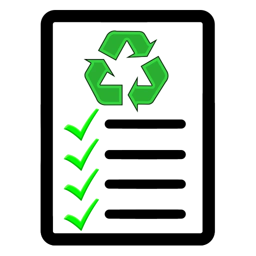 Erfassung von Recyclingdaten mit grünem Häkchen und Recycling-Symbol