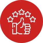 Icon Qualität durch Erfahrung mit Daumen hoch und fünf Sternen