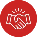 Icon für Privat und Gewerbe – Symbol für Handschlag auf rotem Hintergrund