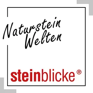 Logo der Firma Steinblicke mit dem Schriftzug Naturstein Welten