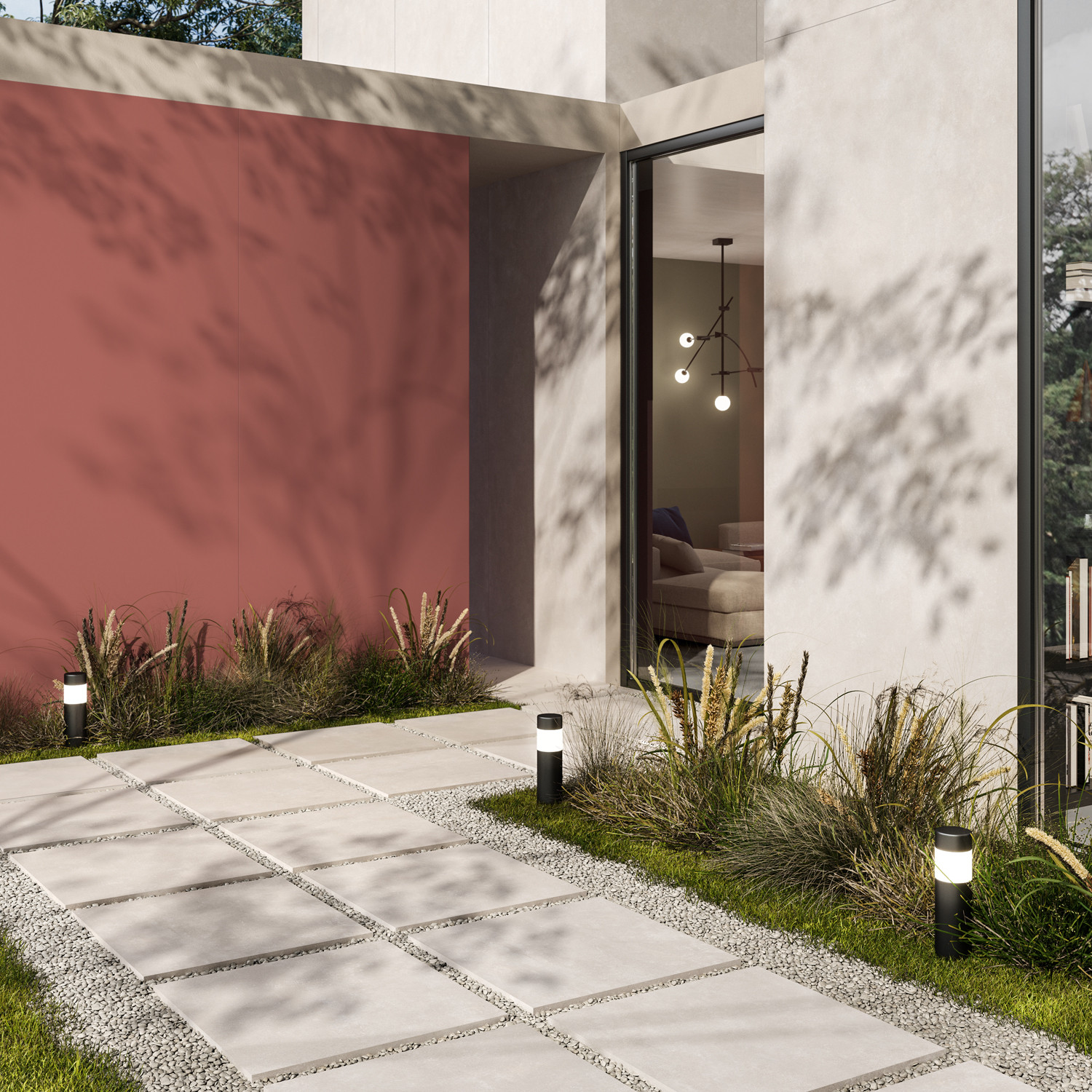 Außenbereich mit gepflastertem Natursteinweg.. Außenbereich mit gepflastertem Natursteinweg..