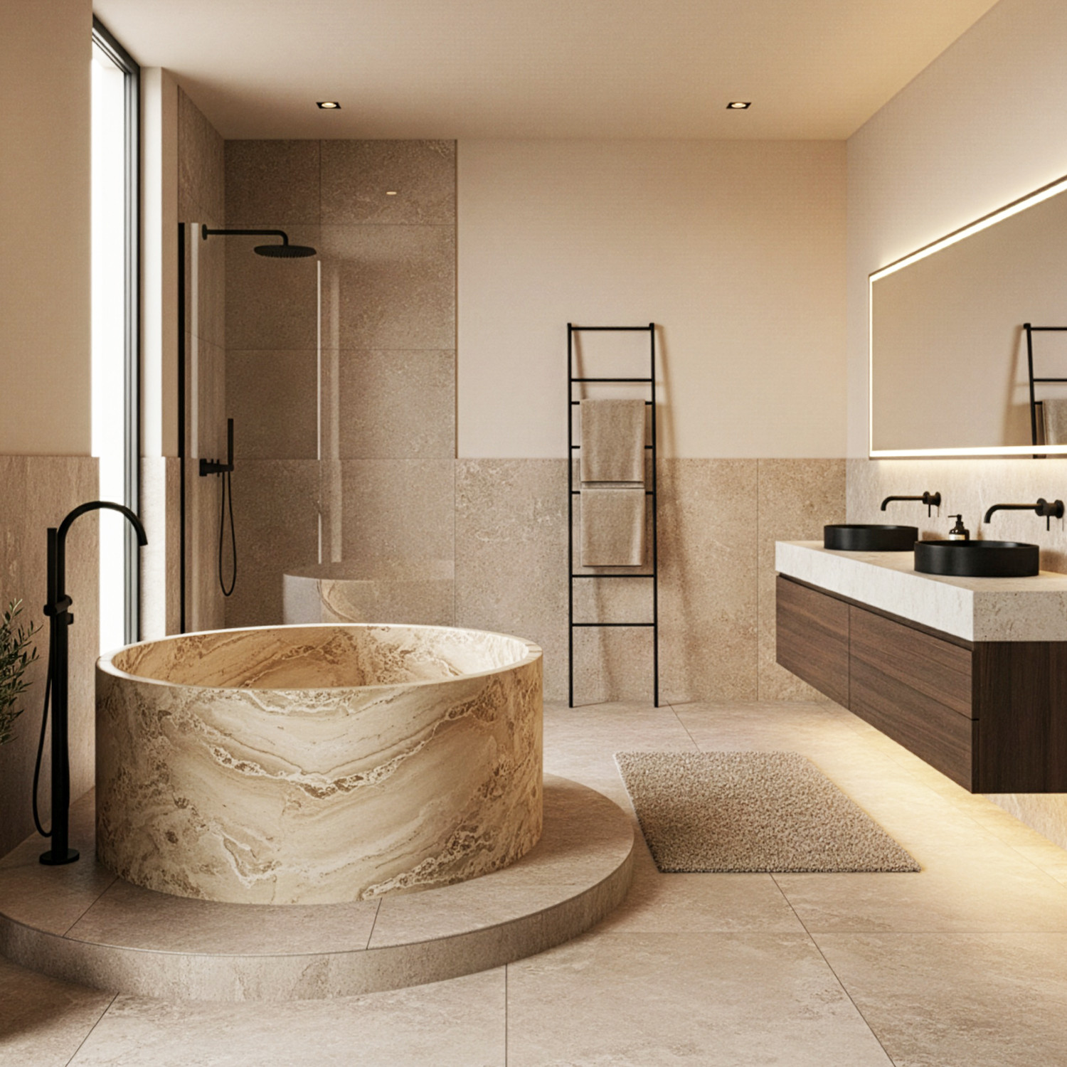 Fertigarbeiten im Badezimmer. Badewanne aus Naturstein gefertigt. Fertigarbeiten im Badezimmer. Badewanne aus Naturstein gefertigt.