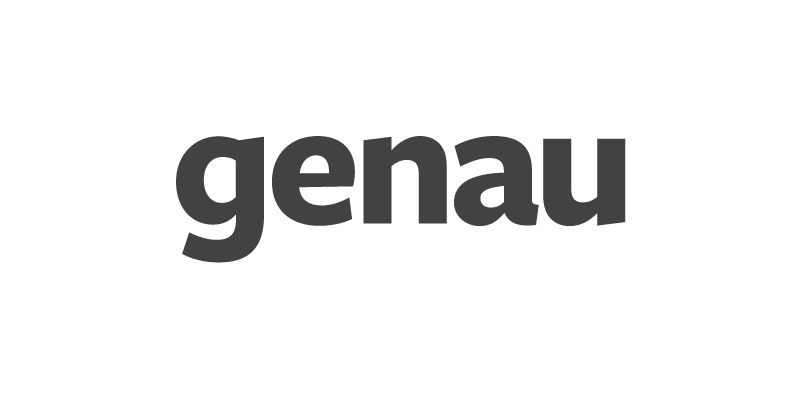 Logo mit dem Schriftzug 'genau' in schwarzer Schrift auf transparentem Hintergrund