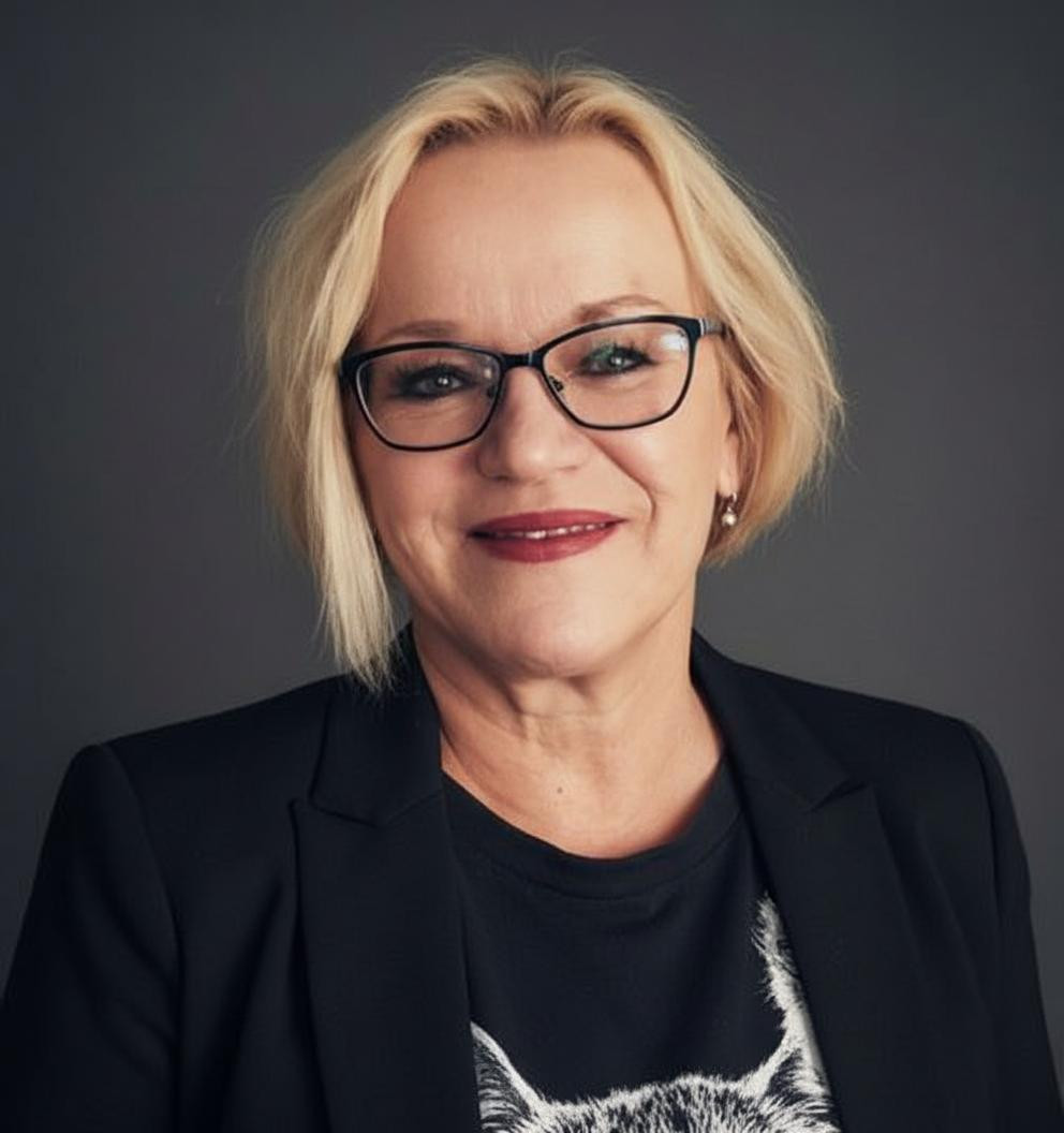 Petra Jaser – Porträtfoto Porträt von Petra Jaser in schwarzem Blazer vor neutralem Hintergrund