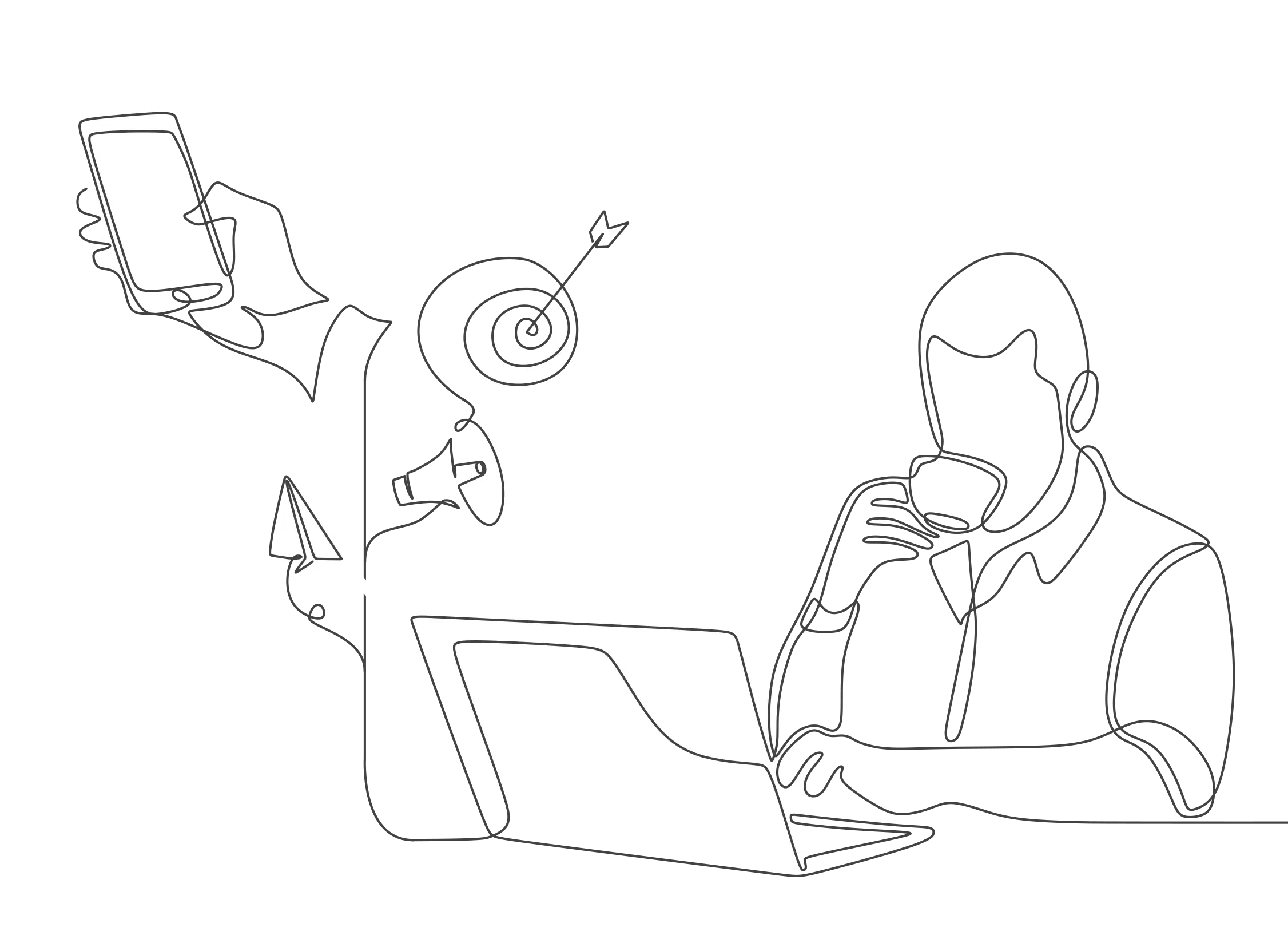 Zeichnung Person am Laptop