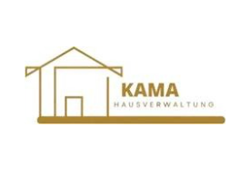 Logo der KAMA Hausverwaltung mit stilisiertem Haus in Gold