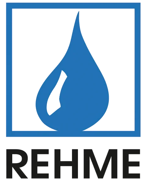 Logo von Rehme mit blauem Tropfensymbol und Text