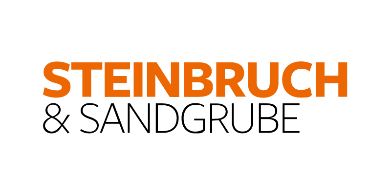 Steinbruch Logo in orange Schrift auf transparentem Hintergrund