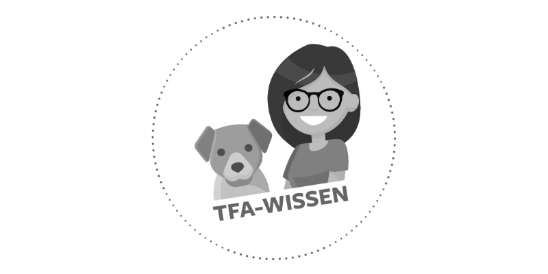 TFA-Wissen Logo – Illustration einer Frau mit Hund Logo von TFA-Wissen mit gezeichneter Frau und Hund