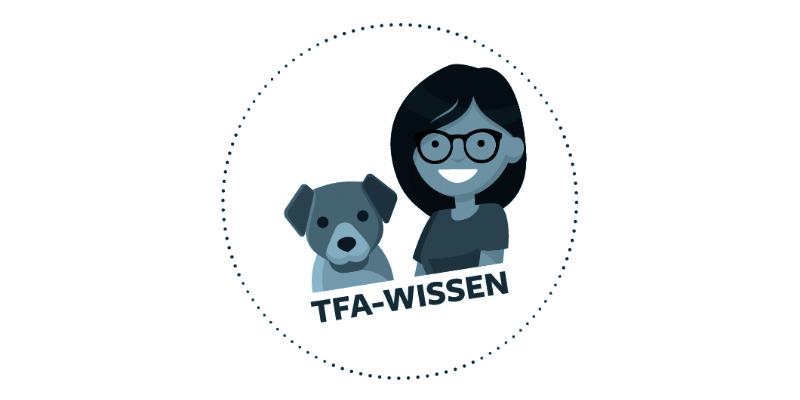 Logo von TFA-Wissen mit gezeichneter Frau und Hund