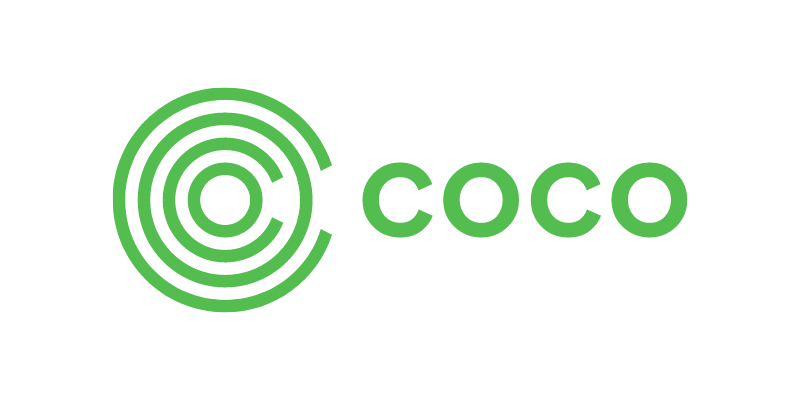 COCO Logo in grün, Markenlogo auf weißem Hintergrund