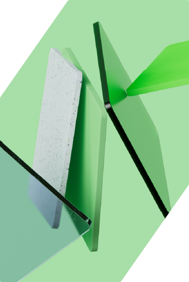 Abstrakte Formensprache auf der Startseite von SC Brandbase, grüne und weiße geometrische Elemente