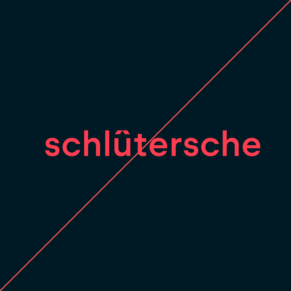 Schlütersche Logo in moderner Schrift mit diagonaler Linie