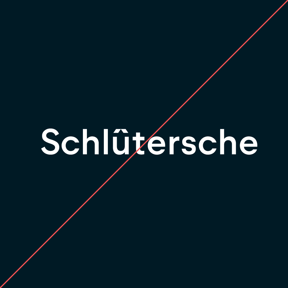 Schlütersche Logo mit falschem Schriftschnitt, durchgestrichenes Beispiel