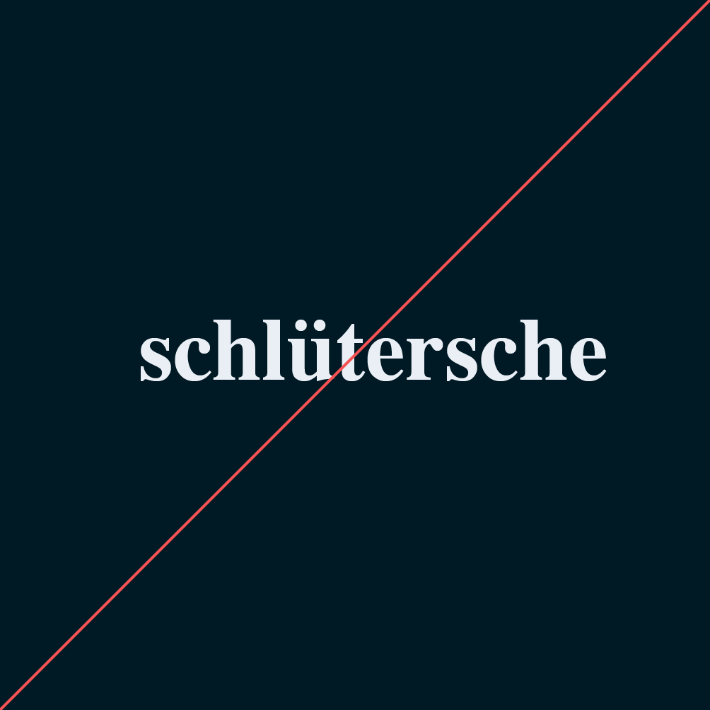 Schlütersche Logo in Farbe mit diagonaler roter Linie