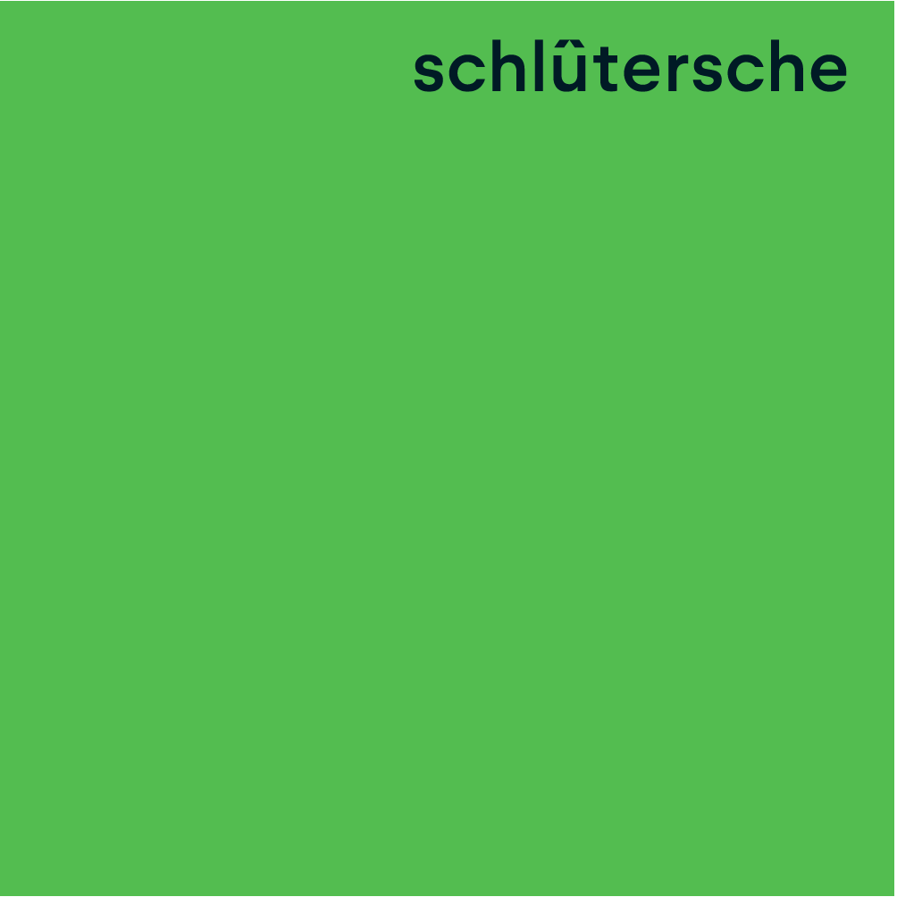 Schlütersche Logo auf grünem Hintergrund – Markenlogo Platzierung Beispiel
