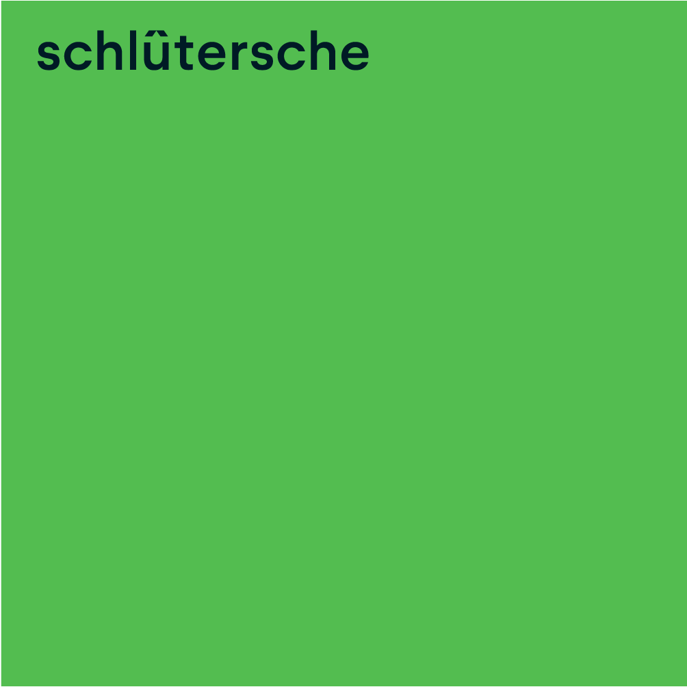 Schlütersche Logo auf grünem Hintergrund, Markenlogo Platzierung Variante 4