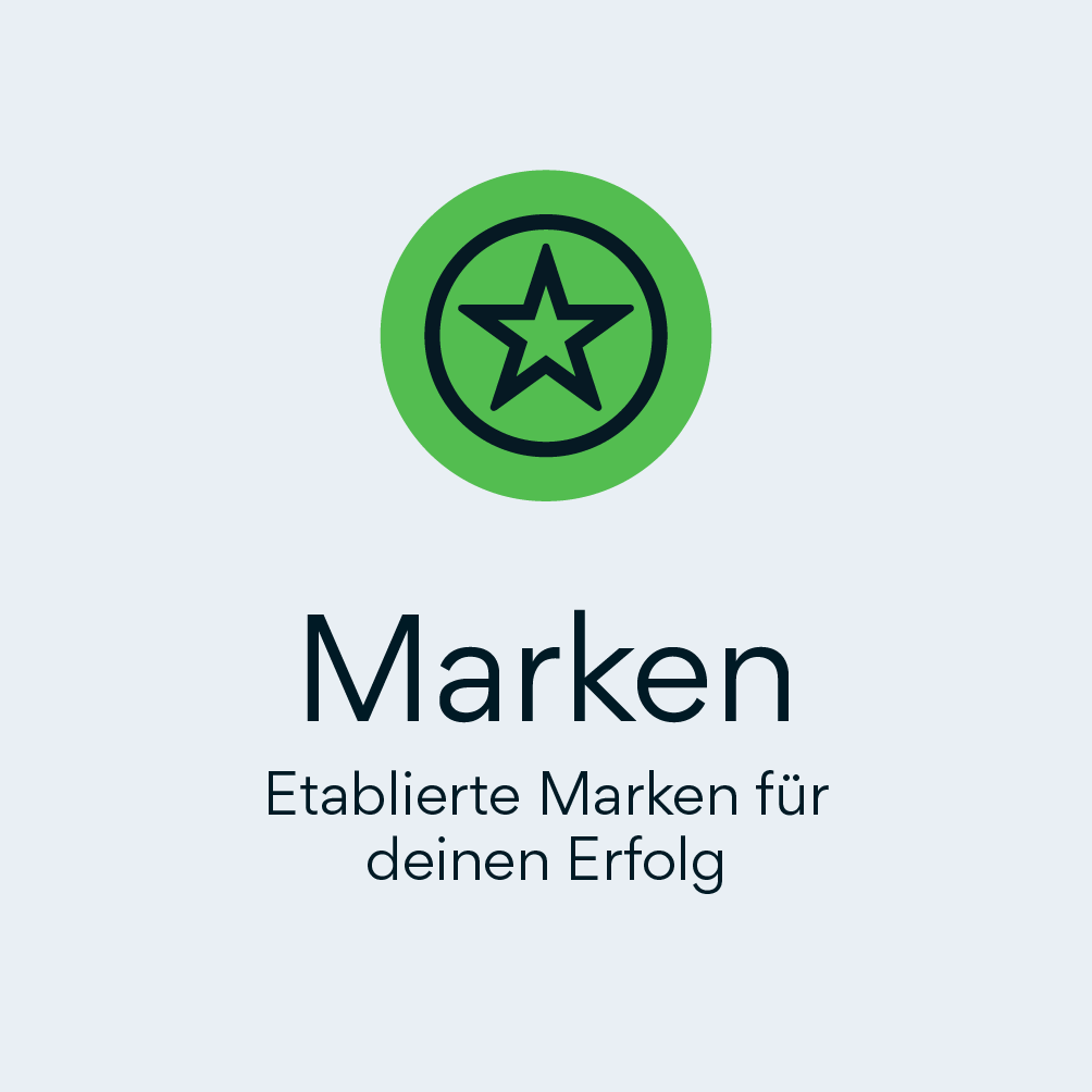 Icon mit Stern und Kreis in grün, Text: Marken – Etablierte Marken für deinen Erfolg, sc brandbase Formensprache Icons Anwendung