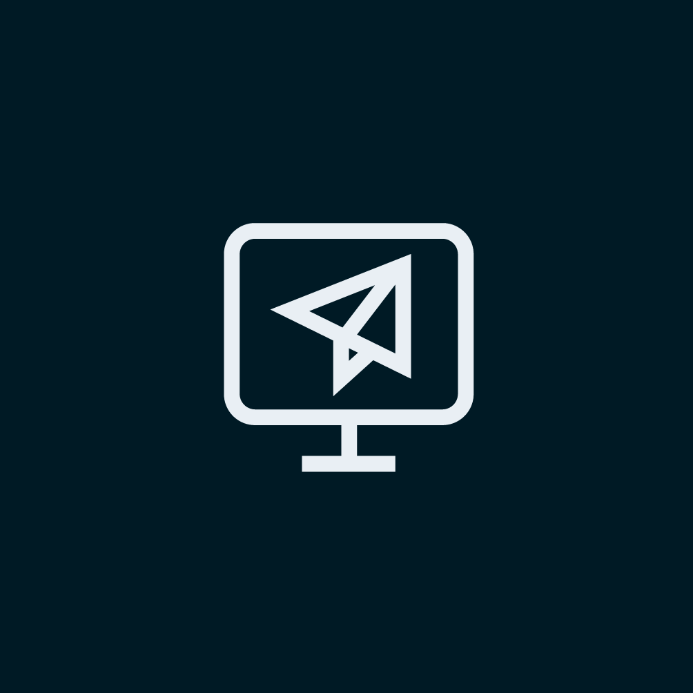 SC Brandbase Formensprache Version 1 Farbkombinationen 7 – Symbol eines Papierfliegers auf Monitor