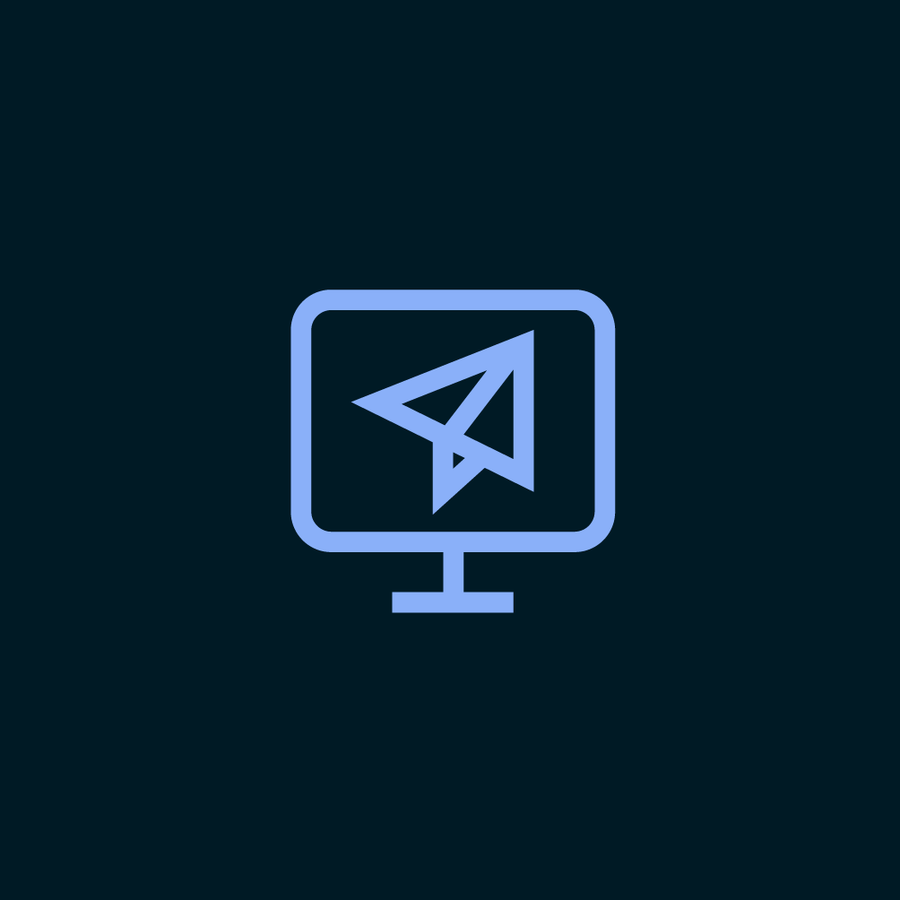 SC Brandbase Formensprache Farb­kombinationen – Monitor mit Papierflieger Icon in Blau