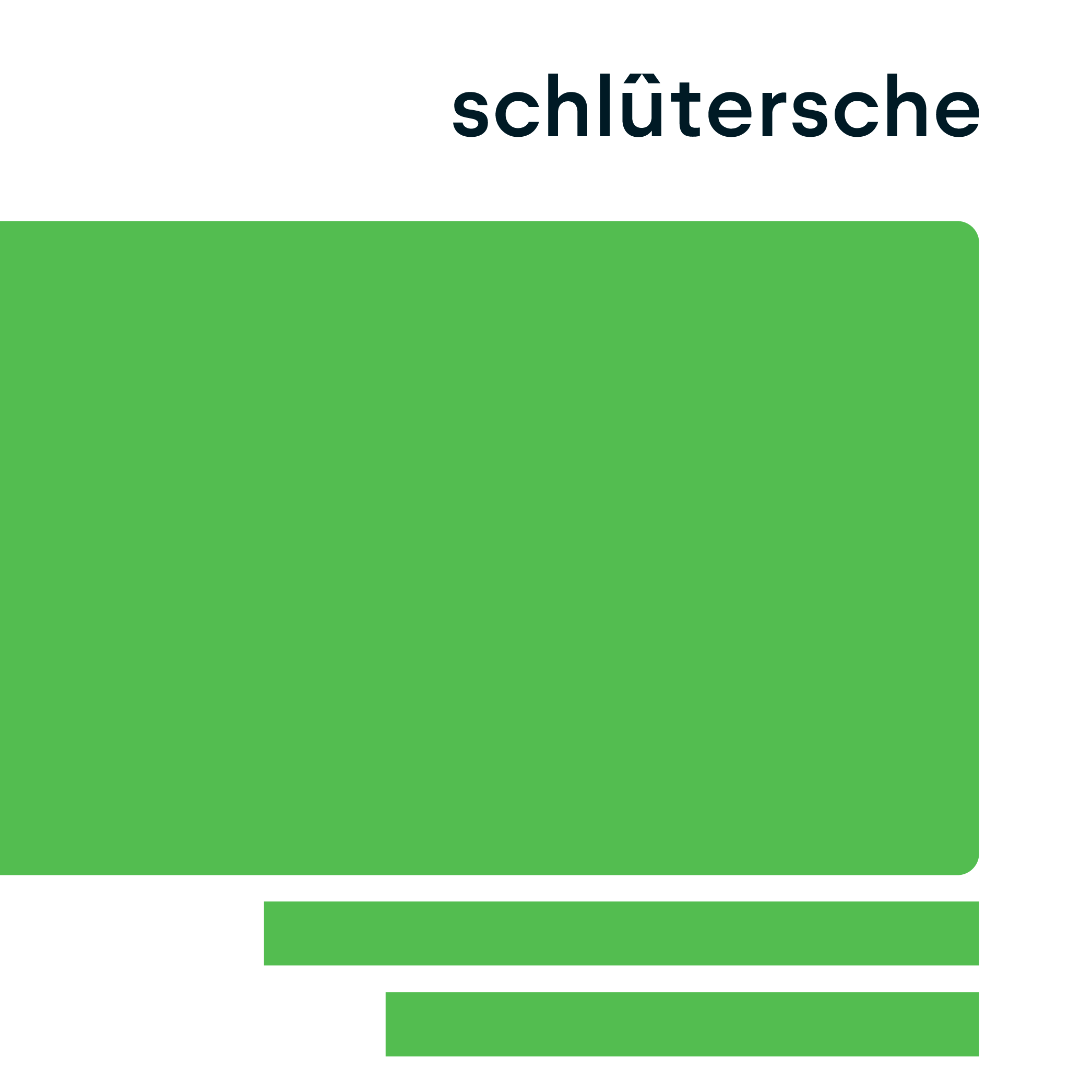 Schlütersche Logo Platzierung, grüne Grafik mit Schriftzug schlütersche oben rechts