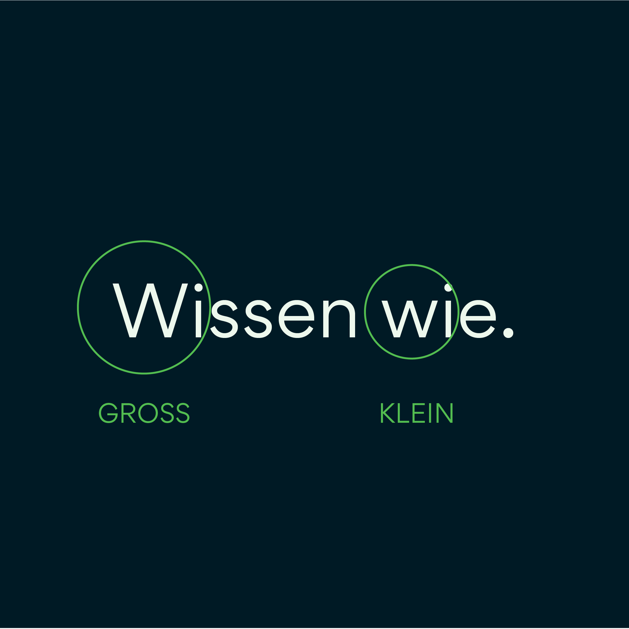 Schreibweise des Claims 'Wissen wie.' mit Hervorhebung von Groß- und Kleinschreibung, Brandbase Design-Element
