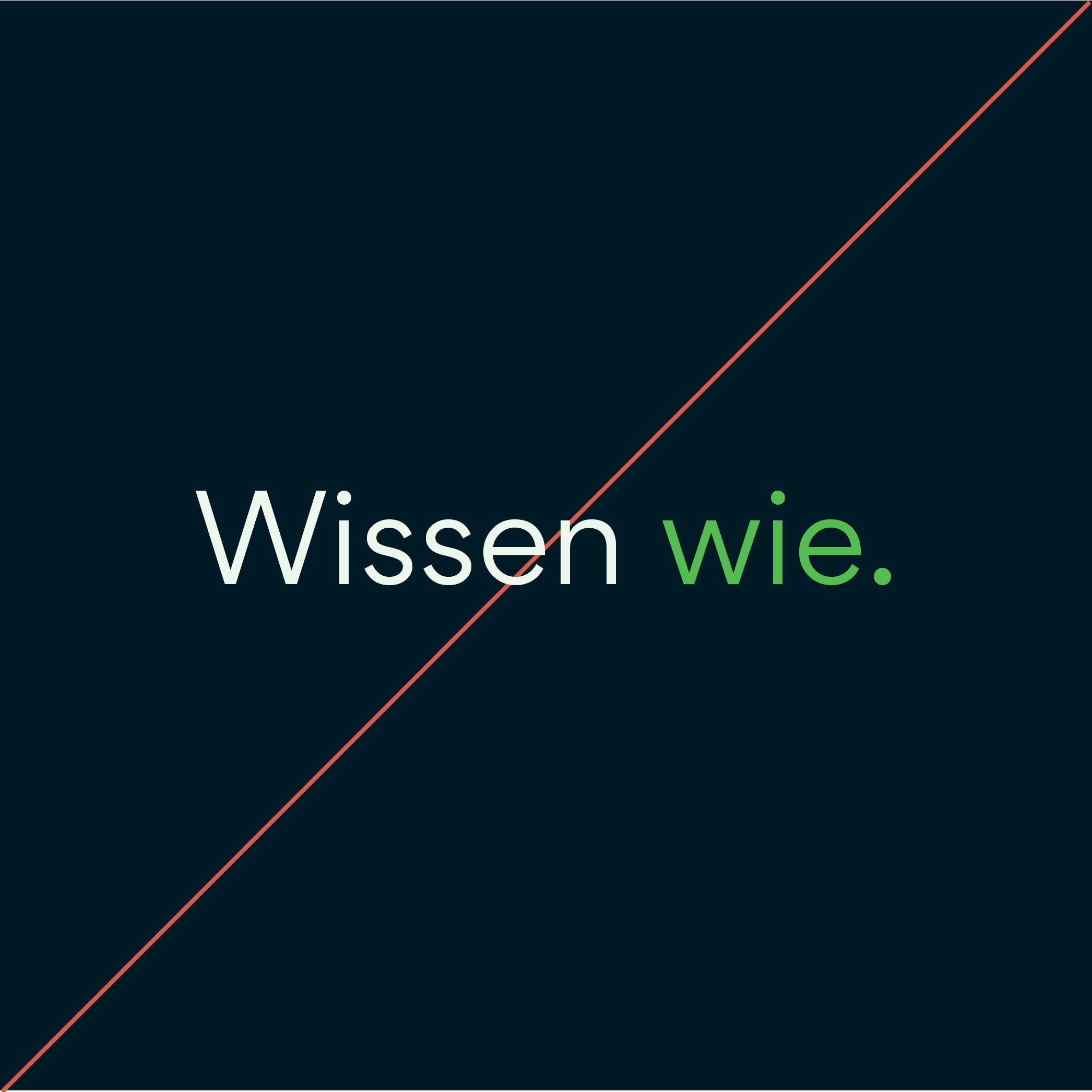 Grafik mit dem Claim 'Wissen wie.' und einer diagonalen Linie, Schreibweise falsch, Brandbase