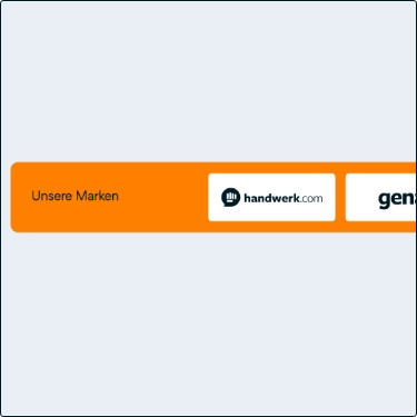 Unsere Marken von Medienaufschlütersche mit handwerk.com Logo auf orangefarbenem Hintergrund