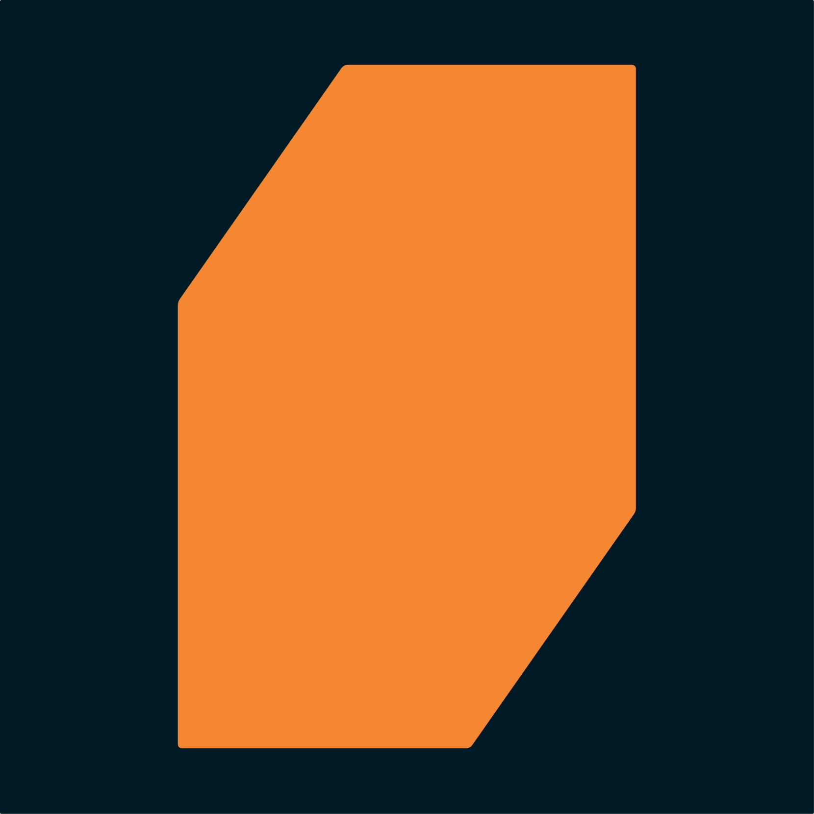 Co-Branding Endkunde Formensprache – abstrakte geometrische Form in Orange auf dunklem Hintergrund