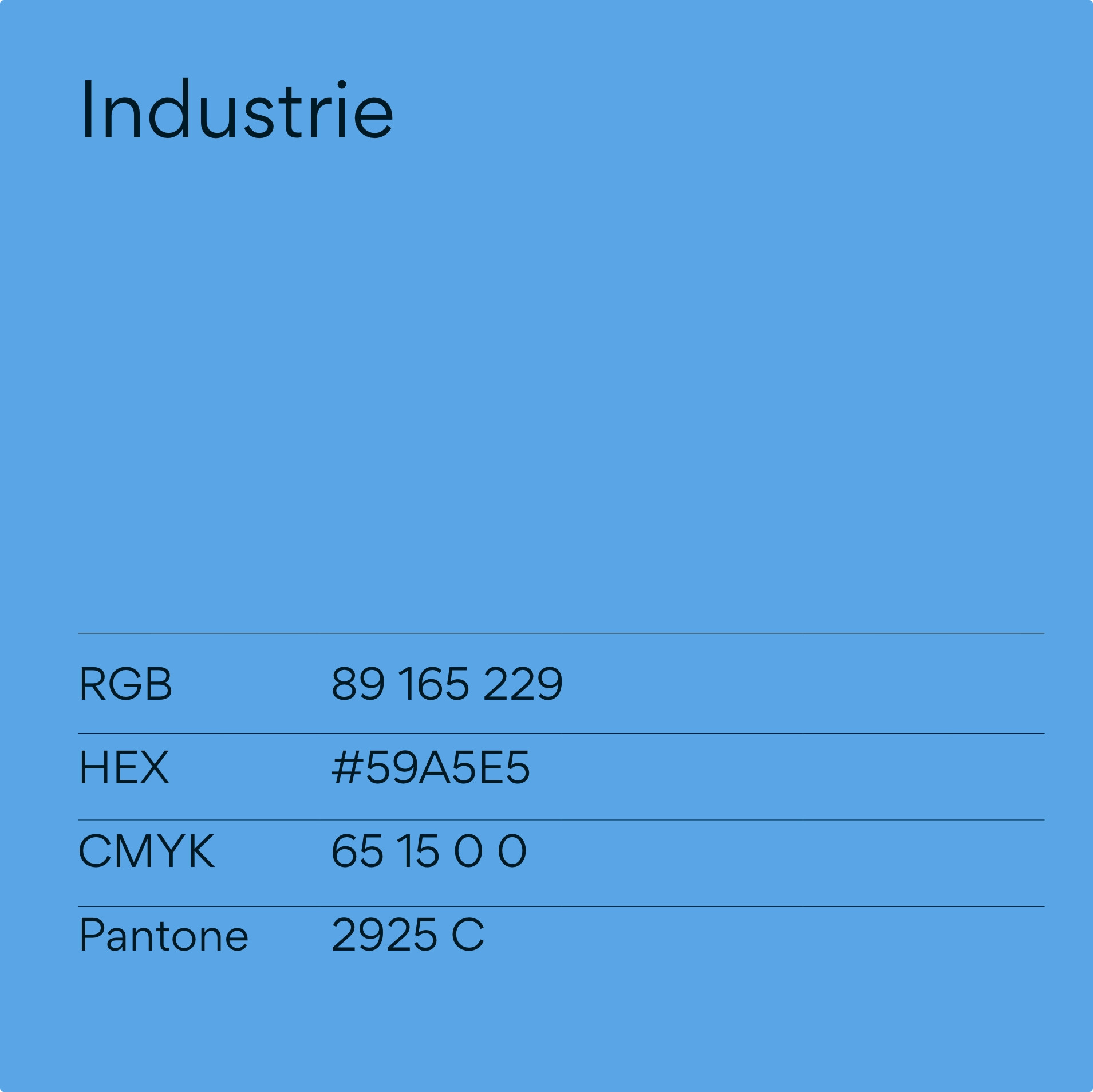 Co-Branding Segmentfarbe Industrie mit Farbcodes RGB 89 165 229, HEX #59A5E5, CMYK 65 15 0 0, Pantone 2925 C