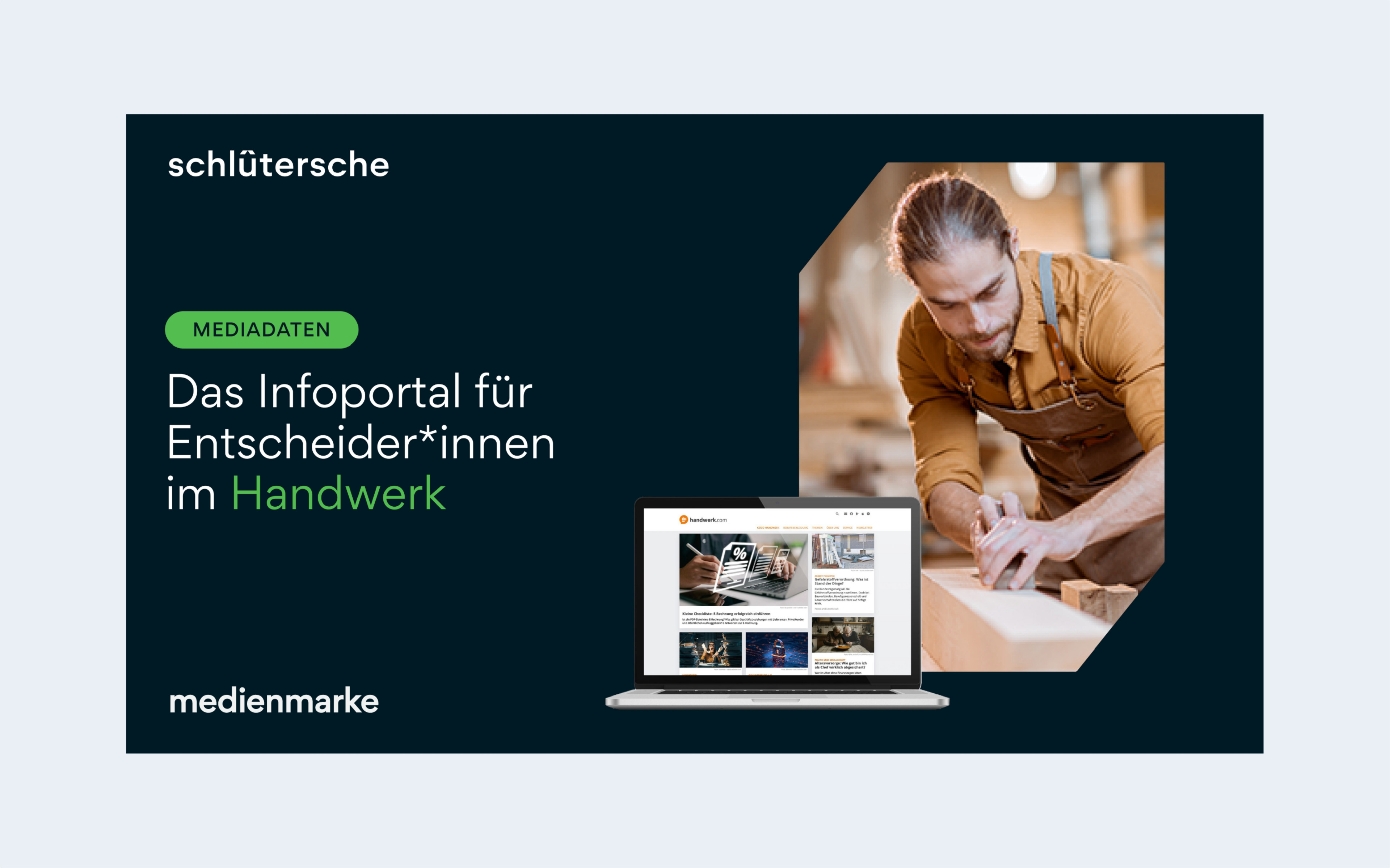 Co-Branding Werbepartner Beispiele: Infoportal für Entscheider im Handwerk mit Handwerker und Laptop
