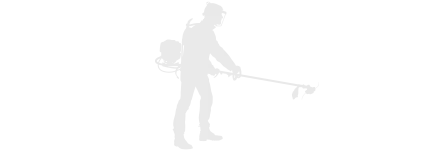 Illustration einer Person mit Rucksack und Stock, Silhouette