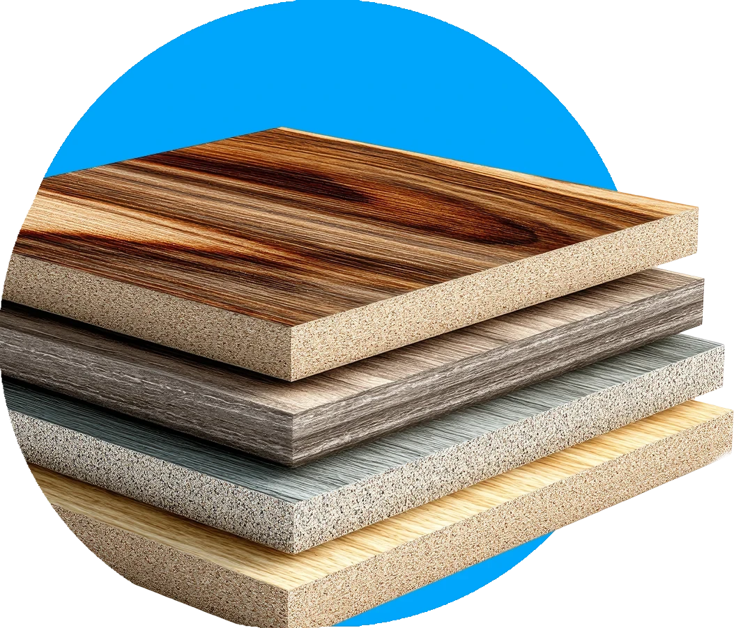 Verschiedene Bodenbeläge in Holzoptik als Musterstapel