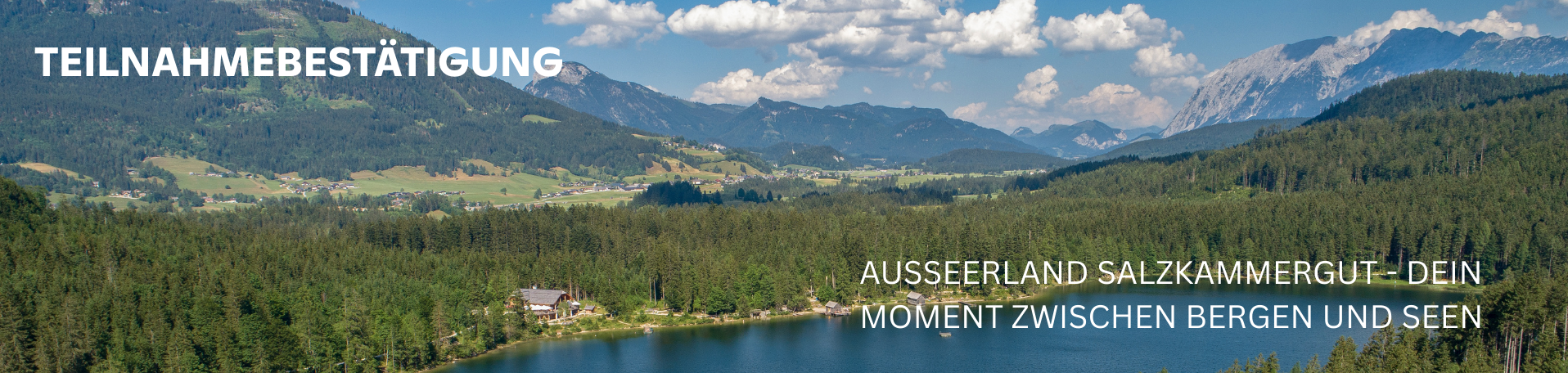 Panoramaaufnahme mit See, Wald und Bergen unter blauem Himmel, ideal als Sliderbild fcr eine Landingpage