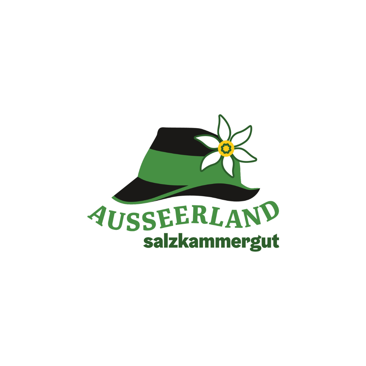 Logo Ausseerland Salzkammergut mit grünem Trachtenhut und Edelweiß-Blume
