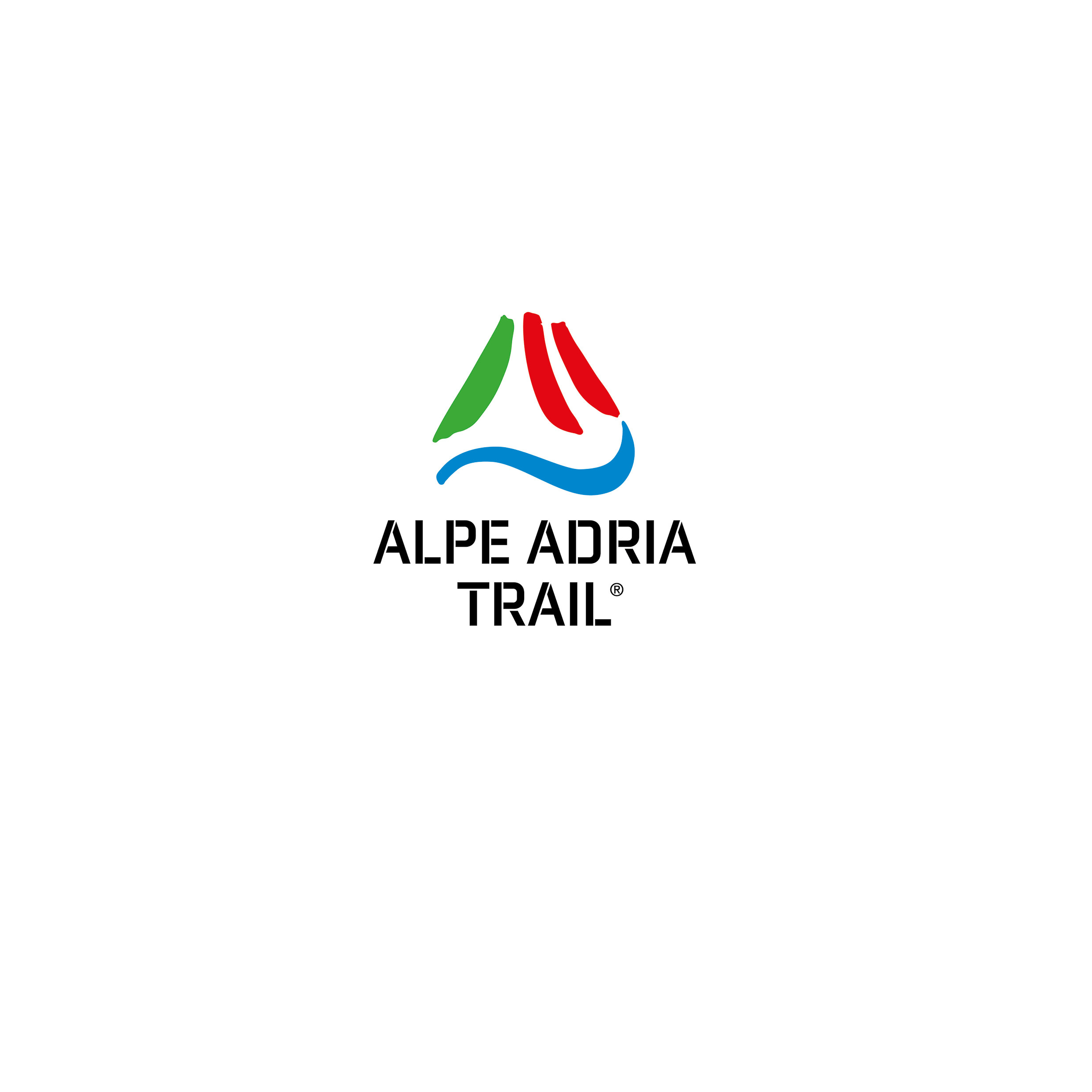 Logo des Alpe Adria Trail in den Farben grün, rot und blau auf weißem Hintergrund