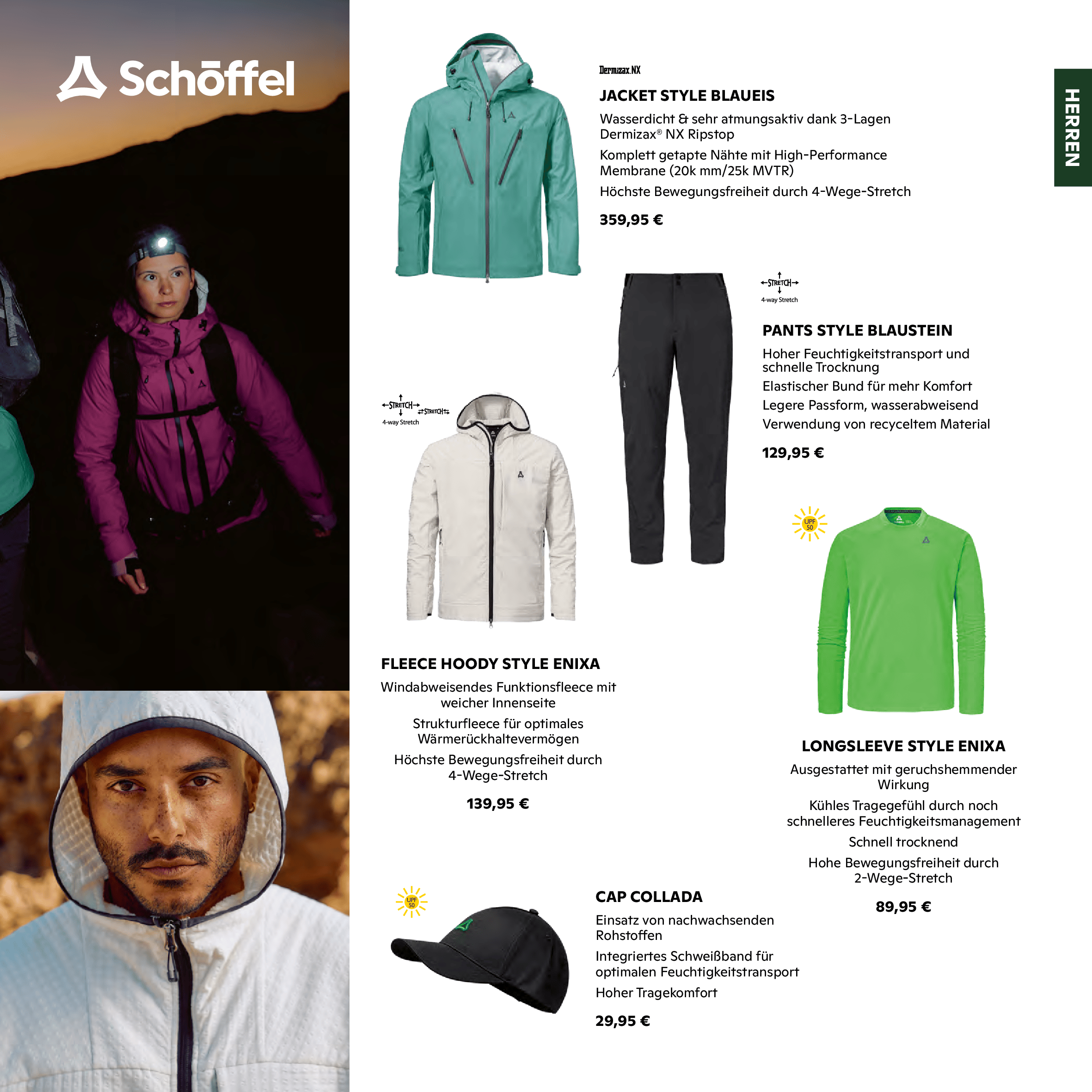 Schöffel Herren Outdoor-Bekleidung Flyer 2026: Jacke, Hose, Fleece Hoody, Longsleeve und Cap Collada
