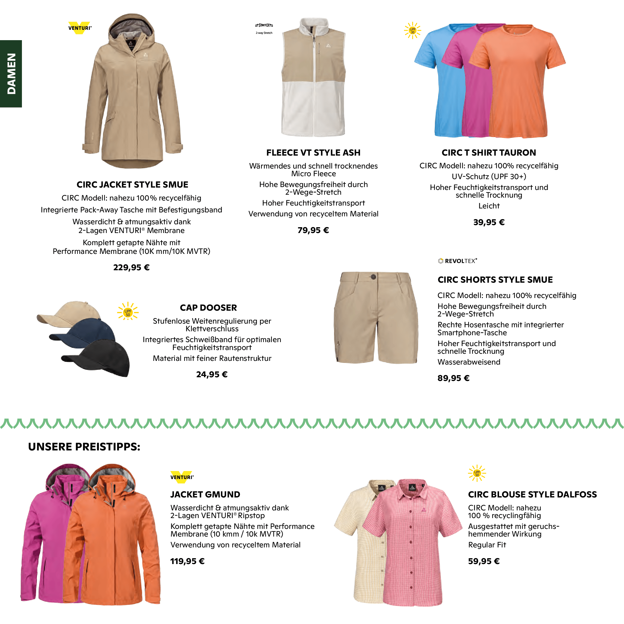 SLS Flyer Damenbekleidung 2026: CIRC Jacke, Fleece, T-Shirts, Shorts, Cap und Preistipps mit Jacke Gmund und Bluse Dalfoss