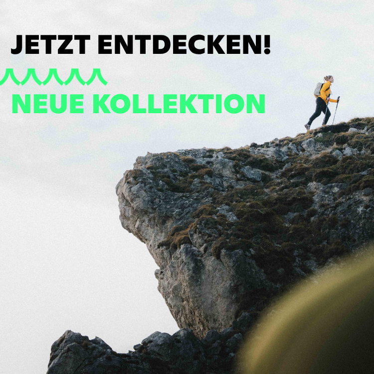 Slider-Bild fr Mobilgerte mit Sale und neuer Kollektion, Wanderer auf Felsen