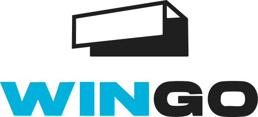 Firmenlogo in positiver Darstellung, modernes Design mit schwarzer und blauer Schrift