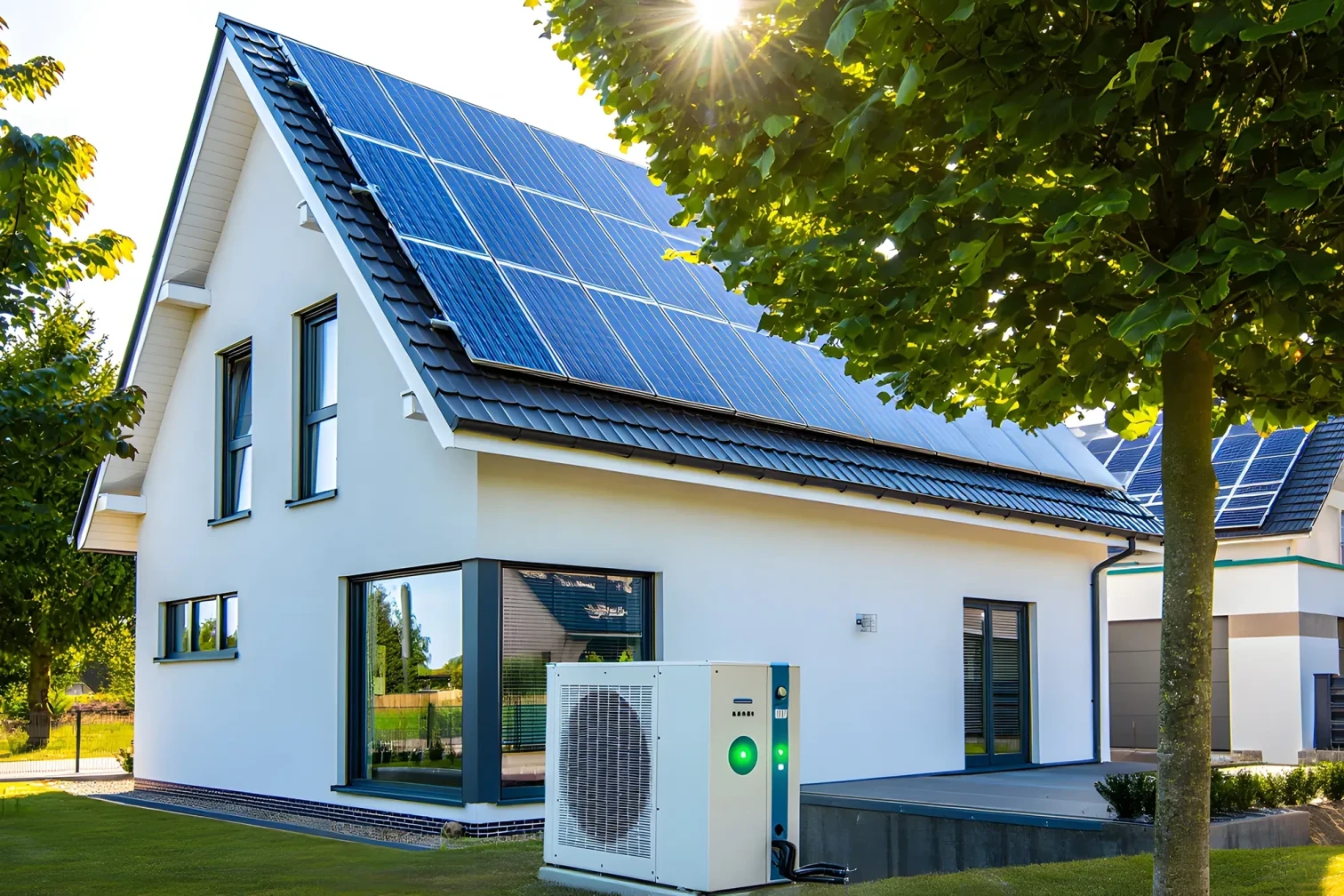 Moderne Haustechnik: Einfamilienhaus mit Photovoltaikanlage und Wärmepumpe