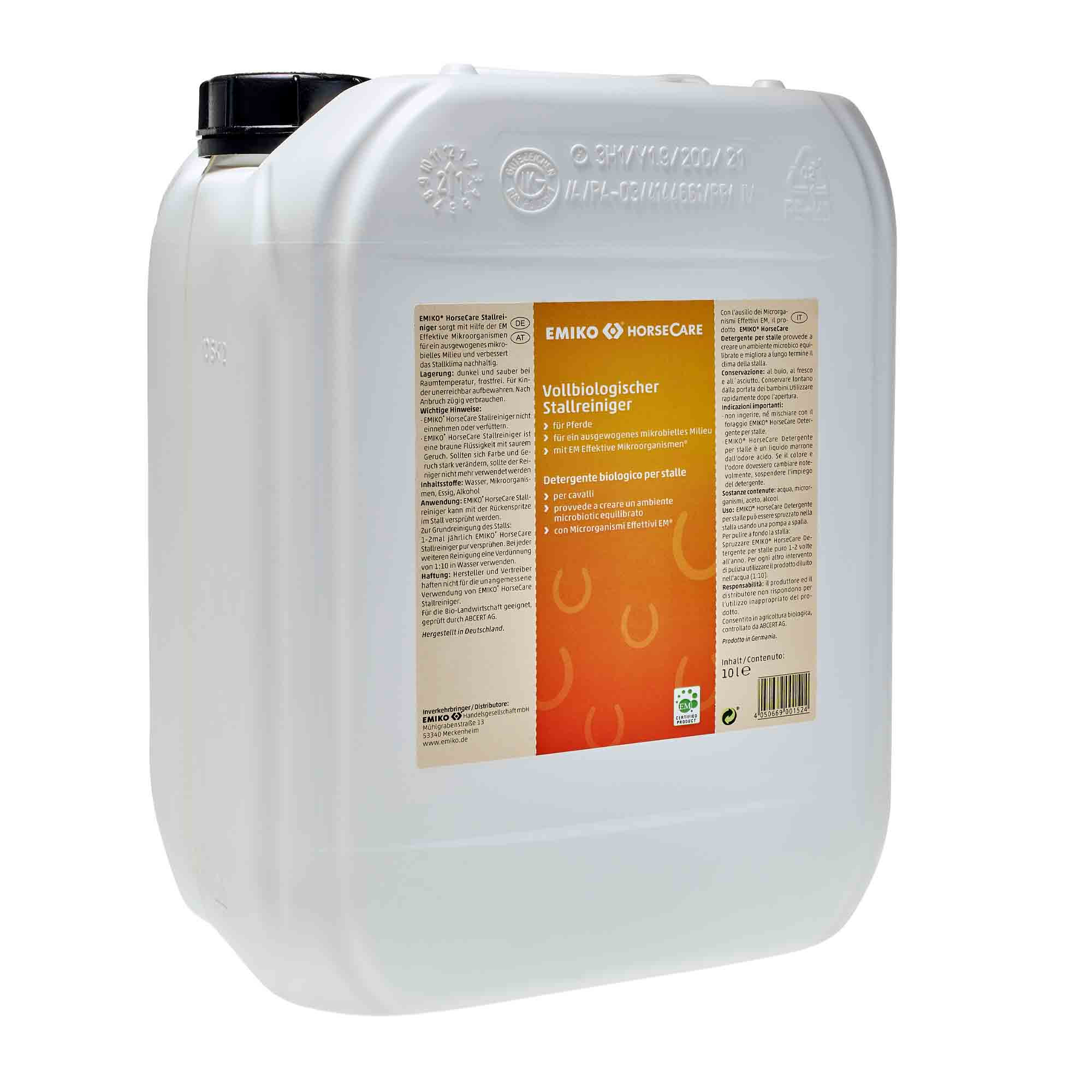 EMIKO HorseCare Stallreiniger 10 Liter Kanister – vollbiologischer Stallreiniger für Pferde