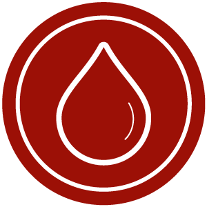 Symbol für die serologische Diagnostik mit Blutstropfen auf rotem Hintergrund