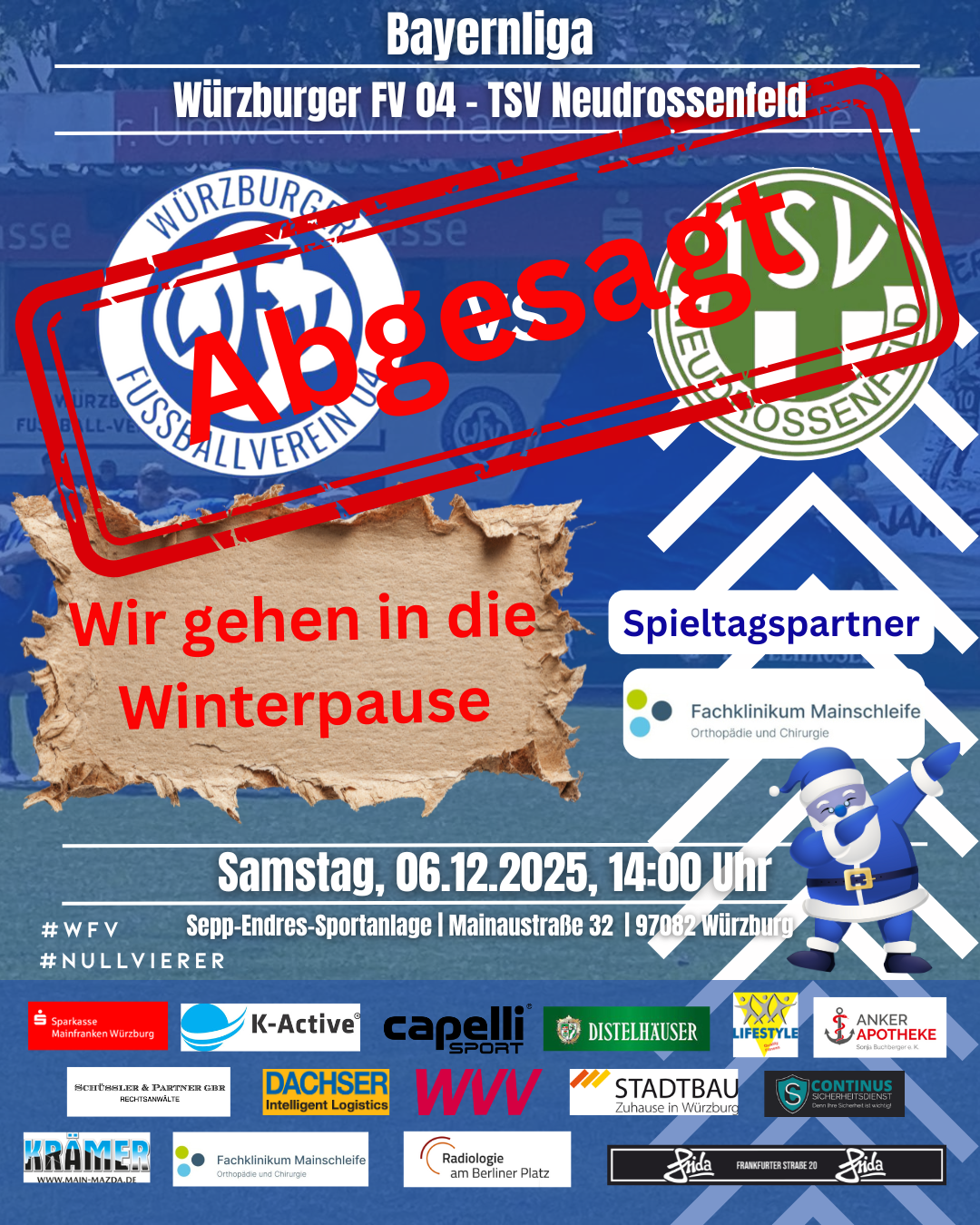 Spielabsage Würzburger FV gegen TSV Neudrossenfeld am 06.12.2025 – Wir gehen in die Winterpause